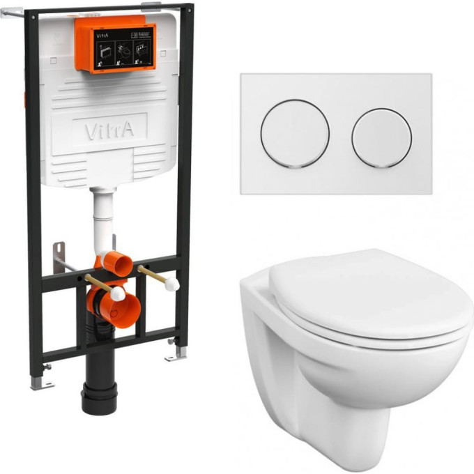 Комплект подвесной безободковый унитаз VITRA S10 SPINFLUSH, система инсталляции VITRA UNO, кнопка UNO глянцевый хром, сиденье микролифт 9842B003-7206